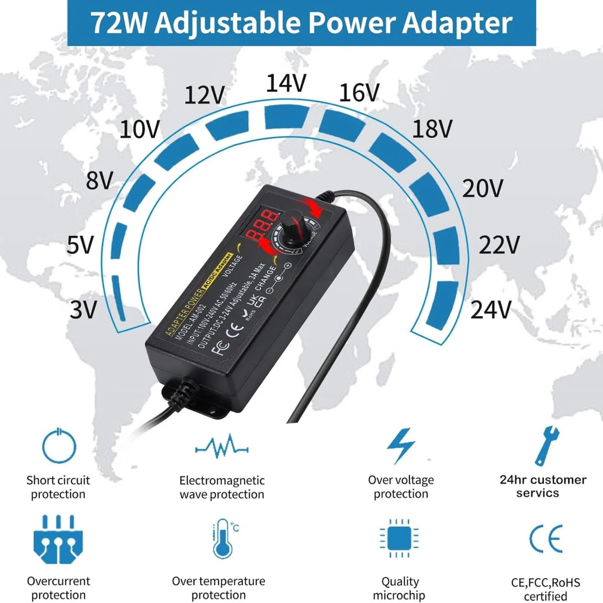 Adjustable Universal Power Supply 3V-24V 3A Max (72W)