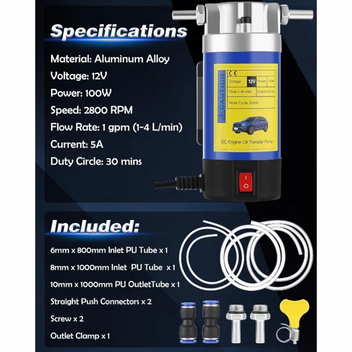 Oil Pump 12V 100W, Oil Extractor Pump for Engine Oil change