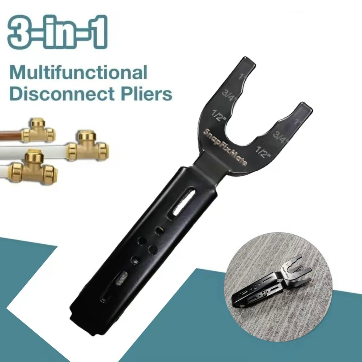 Hardware Disconnect Tong-3-Size Teeth Fit for 1/2in,3/4in,1in Brass Push Fit Push to Connect Fittings