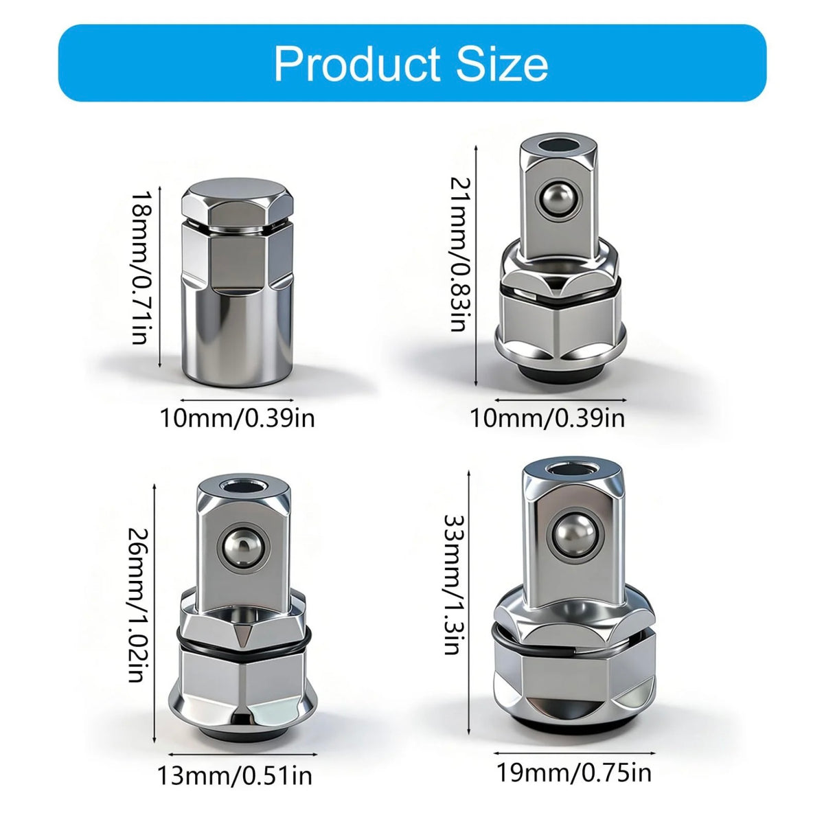 4PCS Square Drive Adapter Set – 1/2", 1/4", 3/8"