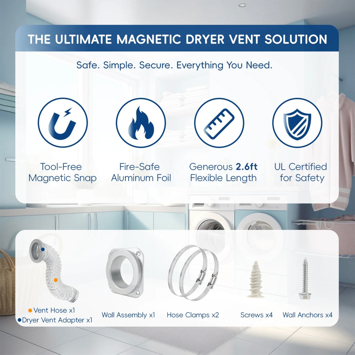 Magnetic Dryer Vent Connector Kit with Aluminum Foil Flexible Vent Hose