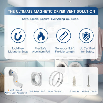Magnetic Dryer Vent Connector Kit with Aluminum Foil Flexible Vent Hose