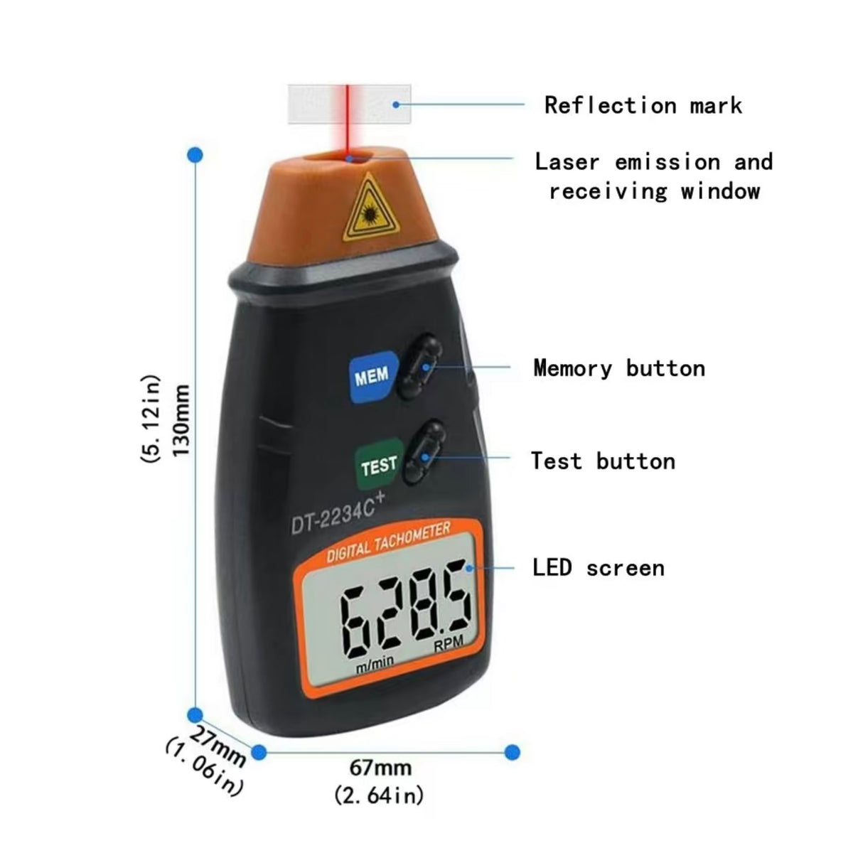 Digital tachometer handheld Non Contact Laser RPM Meter with Grip