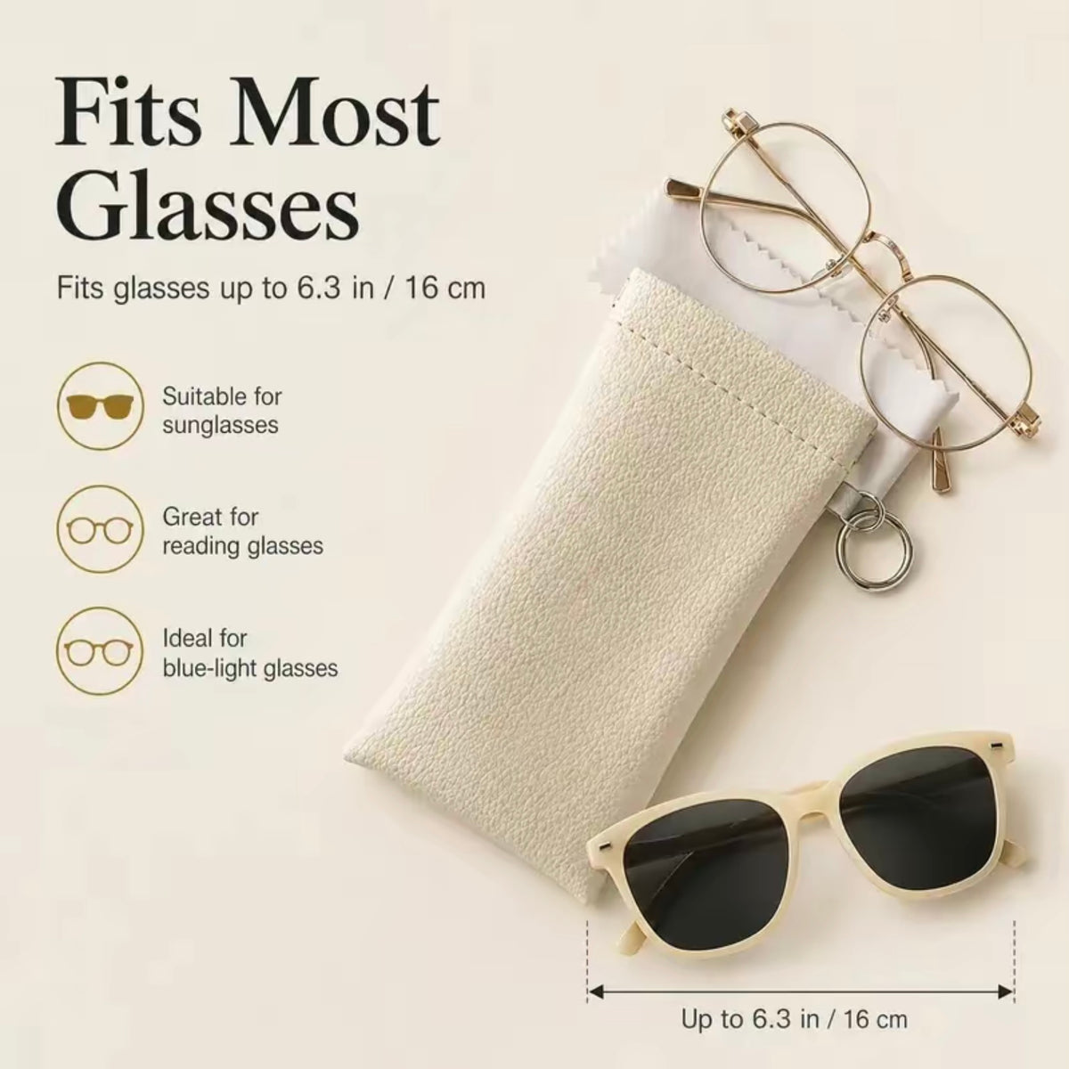 Soft PU Leather Sunglasses Pouch Elastic Opening Eyeglasses Bag